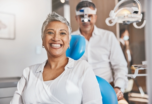 happy woman at dental office
